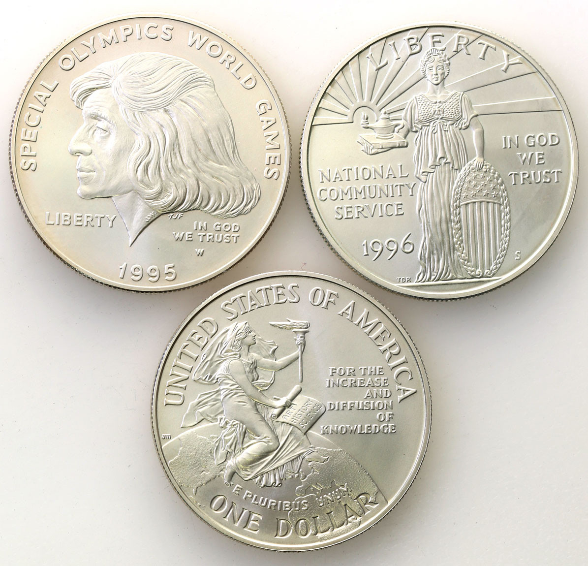 USA. Dolar 1995-1996, zestaw 3 sztuk